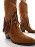 Glamorous Wide Fit knee tassel western boots in chestnut