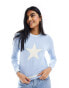 Stradivarius star print knit jumper in blue BLAU, XS - фото #1