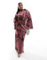 ASOS DESIGN Curve satin wrap maxi dress with drape bodice and kimono sleeve in pink floral