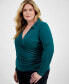 ფოტო #1 პროდუქტის Plus Size Collared Faux-Wrap Top, Created for Macy's