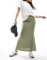 Vila slinky maxi skirt with split in green