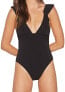 Robin Piccone Women's 174379 Lina Ruffle V-Neck One-Piece Swimsuit Black Size 10