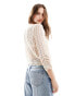 JDY open knit scallop edge top in beige