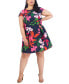 Фото #4 товара Plus Size Floral-Print Cap-Sleeve Dress