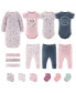 Newborn Layette Gift Set for Baby Girls, Blue Pink Prairie Floral, 16 Essential Pieces,