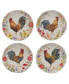 Фото #1 товара Floral Rooster Set of 4 Salad Plate 9"