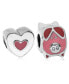 ფოტო #1 პროდუქტის Children's Enamel Piglet Heart Bead Charms - Set of 2 in Sterling Silver