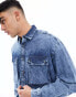 Фото #2 товара ASOS DESIGN 90s oversized shirt with distressed detail in acid wash blue