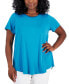 ფოტო #1 პროდუქტის Plus Size Satin Trim Neck Short-Sleeve Top, Created for Macy's