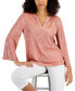 Фото #1 товара Women's Shine 3/4 Sleeve Plisse Split-Neck Top, Created for Macy's
