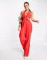 Фото #3 товара The Frolic firth ring detail linen wide leg jumpsuit in red