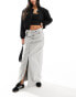 Фото #1 товара NA-KD denim maxi skirt with front split in light grey