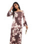 Фото #1 товара ASOS DESIGN long sleeve bardot maxi dress with central cut out in blurred floral print