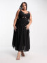 ASOS DESIGN Curve cutwork maxi slip dress with drawstring waist in black