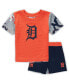 ფოტო #2 პროდუქტის Newborn and Infant Boys and Girls Orange, Navy Detroit Tigers Pinch Hitter T-shirt and Shorts Set