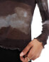 Фото #4 товара Vila long sleeved mesh top in chocolate watercolour print