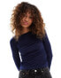 COLLUSION ribbed long sleeve top in navy