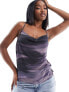 NA-KD draped neck chiffon top in puple and black print