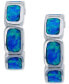 ფოტო #1 პროდუქტის Lab-Created Blue Opal Inlay Brick Small Hoop Earrings in Sterling Silver, 0.6"