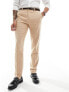 ASOS DESIGN slim herringbone suit trouser with linen in stone