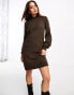 JDY puff sleeve knitted mini jumper dress in chocolate Коричневый, S - EU 36 - фото #4