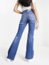 Stradivarius flare jean with side split in medium blue