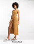 ASOS DESIGN Tall – Midi-Strickrock aus strukturiertem Garn in Camel mit Wickeldetail, Kombiteil