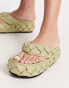 ASOS DESIGN Freddie leather plaited toe thong flat sandals in sage