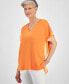 Women's Mixed-Media Short Sleeve Top, Created for Macy's Cheerful Tan, XL - фото #3