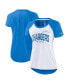 ფოტო #1 პროდუქტის Women's White, Heather Powder Blue Los Angeles Chargers Back Cutout Raglan T-shirt