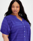 ფოტო #3 პროდუქტის Plus Size Short-Sleeve Smocked-Yoke Top