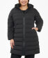 Фото #1 товара Women's Plus Size Hooded Faux-Leather-Trim Puffer Coat