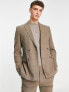 Topman super skinny herringbone double breasted suit jacket in brown