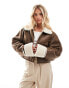 ASOS DESIGN top collar shearling jacket in hazelnut