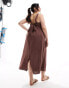 ASOS DESIGN Curve square neck tie back midi sundress in chocolate