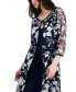 Women's Embroidered Split Overlay 3/4-Sleeve Dress