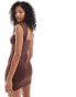 ASOS DESIGN cap sleeve sweetheart neck mini dress in chocolate