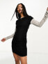 ASOS DESIGN 2 in 1 long sleeve ribbed overlay mini dress in black and grey