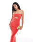 Bershka rib knit cut out front maxi dress in red