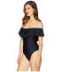 Фото #2 товара Unique Vintage 159549 Women's Beatrix Off Shoulder Ruffled Black One Piece Sz. S