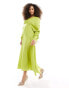 & Other Stories drapey midaxi dress with ruche tie volume sleeves in green