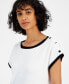 ფოტო #3 პროდუქტის Women's Contrast-Trim Button-Shoulder Sweater