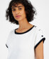 Фото #3 товара Women's Contrast-Trim Button-Shoulder Sweater