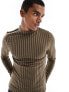 Фото #1 товара ASOS DESIGN muscle fit long sleeve t-shirt with turtle neck in chunky rib in khaki