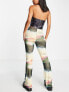 Фото #2 товара Neon & Nylon frill hem mesh flared trousers in abstract print