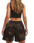 Noisy May faux leather shorts in washed brown