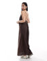 Monki maxi dress with strappy open back and split leg in dark brown