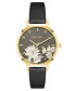 ფოტო #1 პროდუქტის Woman's Quartz Black Faux Leather Band and Floral Pattern Watch, 36mm