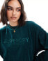 Superdry Velour graphic boxy crew sweatshirt in furnace green