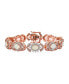 Statement Alternating Flower Oval CZ Synthetic White Opal Bracelet Rose Gold